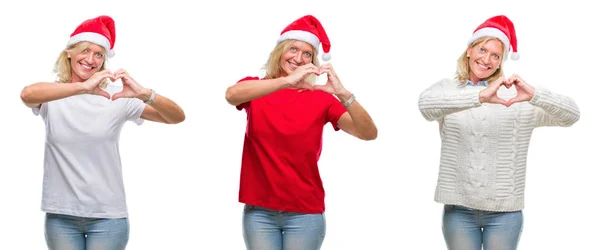 Collage Bella Donna Bionda Mezza Età Che Indossa Cappello Natale — Foto Stock