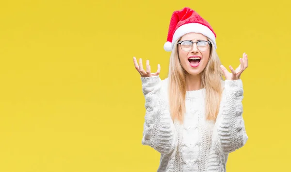 Junge Schöne Blonde Frau Mit Weihnachtsmütze Über Isoliertem Hintergrund Verrückt — Stockfoto
