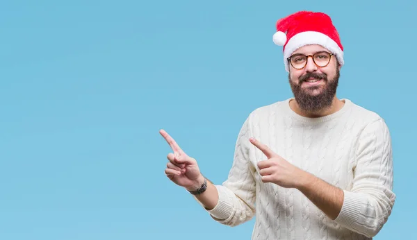 Jeune Homme Caucasien Portant Chapeau Noël Des Lunettes Sur Fond — Photo