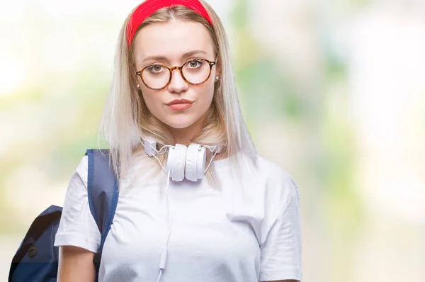 Jonge Blonde Student Vrouw Het Dragen Van Bril Rugzak Geïsoleerde — Stockfoto