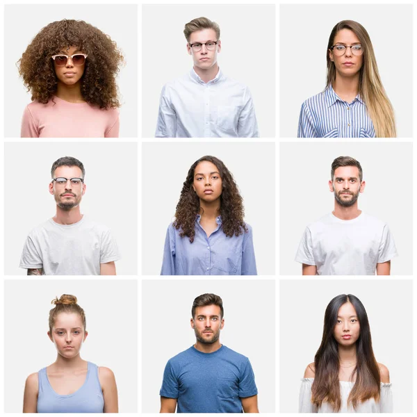 Collage Einer Gruppe Junger Menschen Frauen Und Männer Vor Weißem — Stockfoto