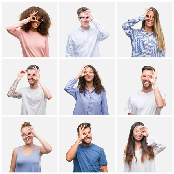 Collage Van Groep Jongeren Vrouw Mannen Witte Solated Achtergrond Doen — Stockfoto