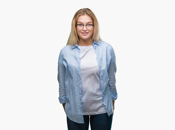 Young Caucasian Business Woman Wearing Glasses Isolated Background Happy Cool — Stock Photo, Image