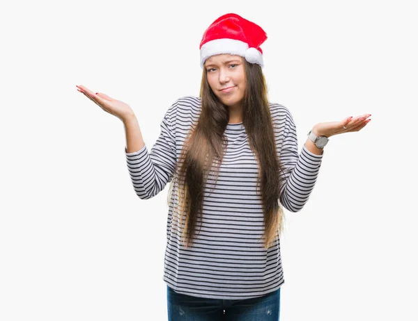 Unga Vackra Kaukasiska Kvinna Bär Jul Hatt Över Isolerade Bakgrund — Stockfoto