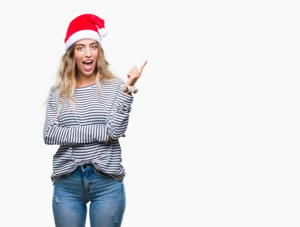 Linda Jovem Loira Usando Chapéu Natal Sobre Fundo Isolado Com — Fotografia de Stock