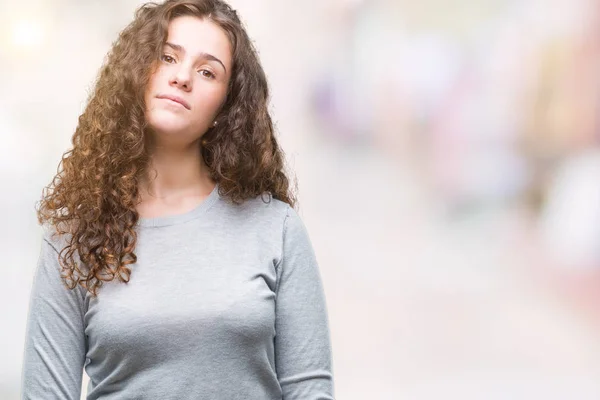 Beautiful Brunette Curly Hair Young Girl Wearing Sweater Isolated Background — Stock Photo, Image