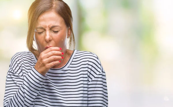 Ältere Hispanische Frauen Mittleren Alters Mit Isoliertem Hintergrund Fühlen Sich — Stockfoto