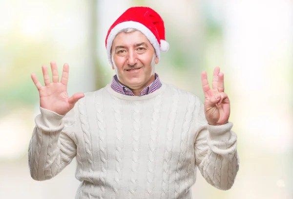 Hombre Mayor Guapo Con Sombrero Navidad Sobre Fondo Aislado Mostrando — Foto de Stock