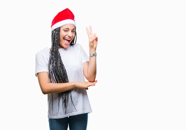 Joven Chica Afroamericana Trenzada Con Sombrero Navidad Sobre Fondo Aislado — Foto de Stock