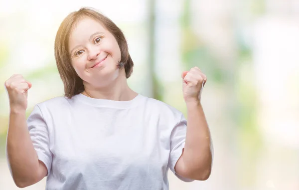 Giovane Donna Adulta Con Sindrome Sfondo Isolato Molto Felice Eccitato — Foto Stock