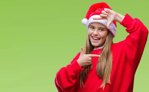 Junges Schönes Mädchen Mit Weihnachtsmütze Über Isoliertem Hintergrund Lächelnd Rahmen — Stockfoto