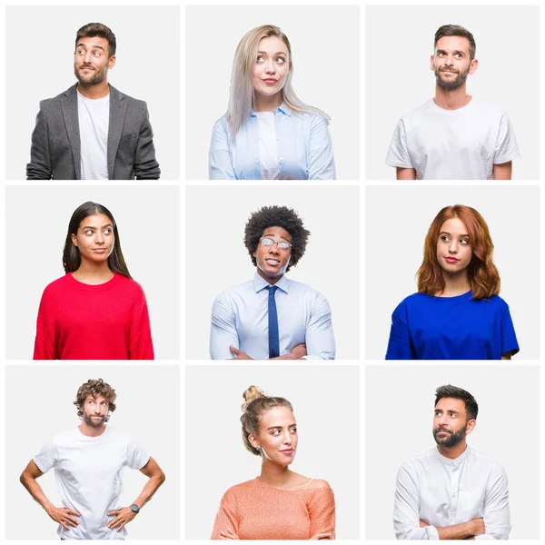 Colagem Grupo Jovens Mulher Homens Sobre Fundo Isolado Sorrindo Lado — Fotografia de Stock