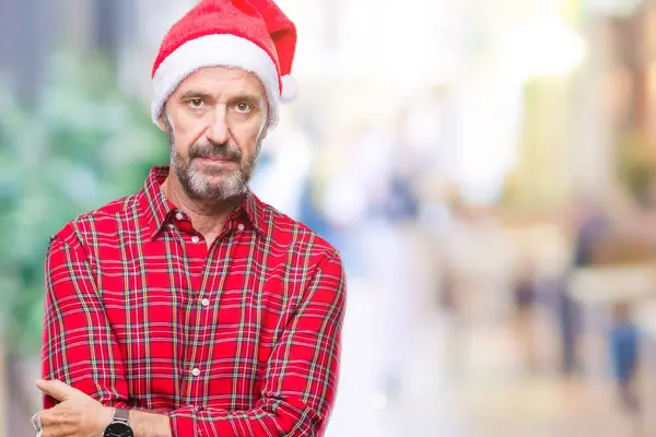 Středním Věku Otřepané Starší Muž Nosí Vánoční Čepice Izolované Pozadí — Stock fotografie