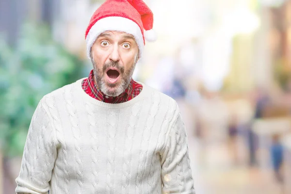 Homem Idoso Hoary Meia Idade Vestindo Chapéu Natal Sobre Fundo — Fotografia de Stock