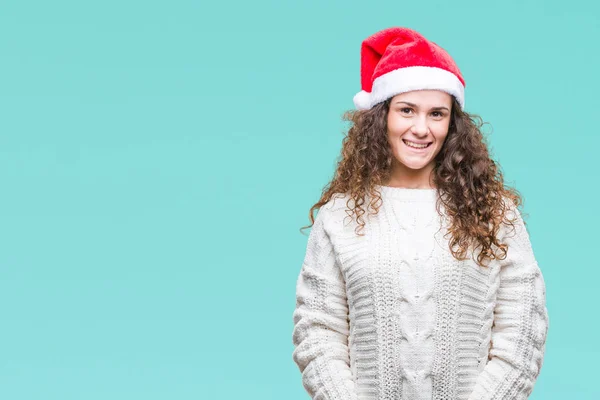 Menina Morena Jovem Usando Chapéu Natal Sobre Fundo Isolado Com — Fotografia de Stock