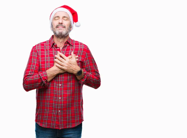 Hombre Mediana Edad Con Sombrero Navidad Sobre Fondo Aislado Sonriendo — Foto de Stock