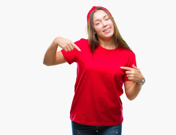 Young Caucasian Beautiful Woman Isolated Background Looking Confident Smile Face — Stock Photo, Image