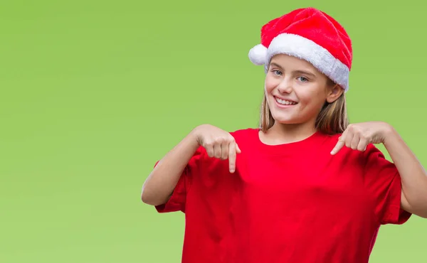 Молодая Красивая Девушка Рождественской Шляпе Изолированном Фоне Выглядит Уверенно Улыбкой — стоковое фото
