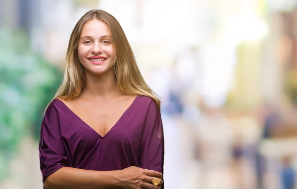 Joven Hermosa Rubia Elegante Mujer Sobre Fondo Aislado Cara Feliz — Foto de Stock