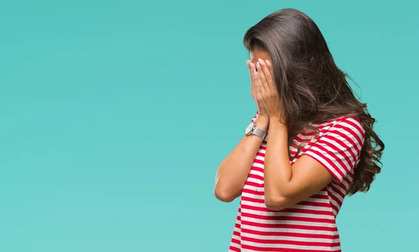 Joven Mujer Árabe Hermosa Sobre Fondo Aislado Con Expresión Triste —  Fotos de Stock