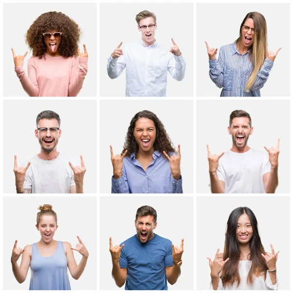 Collage Van Groep Jongeren Vrouw Mannen Witte Solated Achtergrond Schreeuwen — Stockfoto