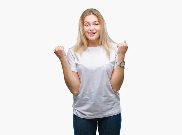 Mujer Caucásica Joven Sobre Fondo Aislado Celebrando Sorprendida Sorprendida Por —  Fotos de Stock