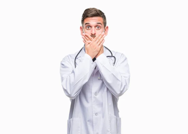 Young Handsome Doctor Man Isolated Background Shocked Covering Mouth Hands — Stock Photo, Image