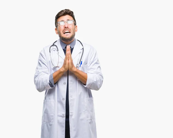 Young Handsome Doctor Man Isolated Background Begging Praying Hands Together — Stock Photo, Image