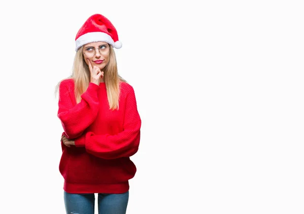 Giovane Bella Donna Bionda Indossa Cappello Natale Sfondo Isolato Con — Foto Stock