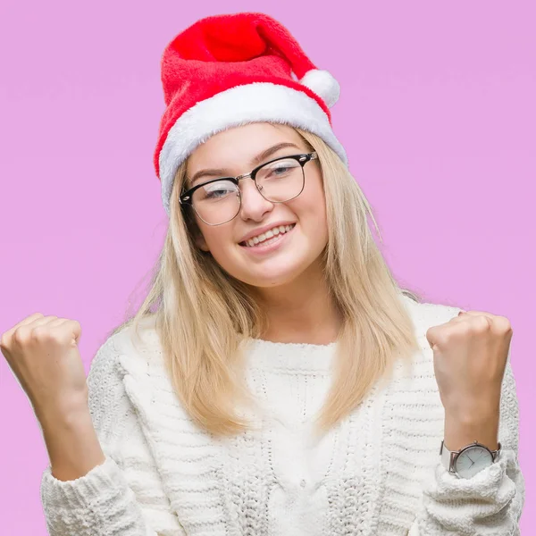 Mladá Kavkazský Žena Nosí Vánoční Čepice Izolované Pozadí Velmi Šťastný — Stock fotografie