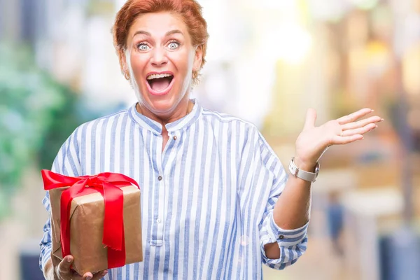 Senior Caucasian Woman Holding Gift Isolated Background Very Happy Excited — Stock Photo, Image