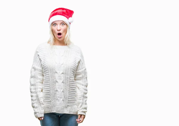 Junge Schöne Blonde Frau Trägt Weihnachtsmütze Über Isoliertem Hintergrund Ängstlich — Stockfoto