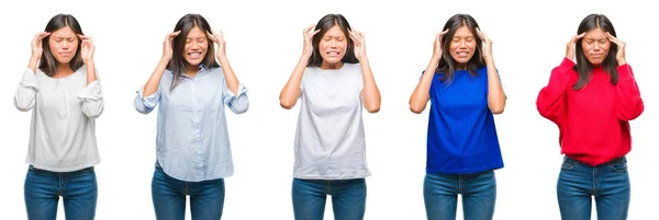 Composición Mujer Asiática China Sobre Fondo Aislado Con Mano Cabeza — Foto de Stock