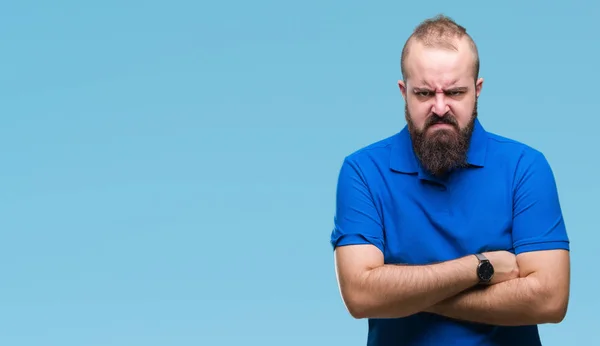Mladý Bělošský Bokovky Muž Sobě Modrou Košili Přes Izolované Pozadí — Stock fotografie