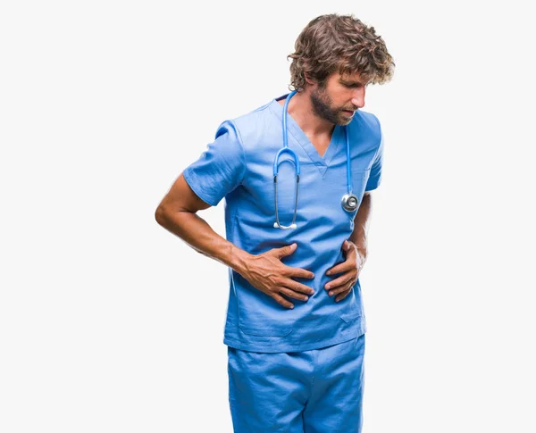 Stilig Spansktalande Kirurg Läkare Man Över Isolerade Bakgrund Med Handen — Stockfoto