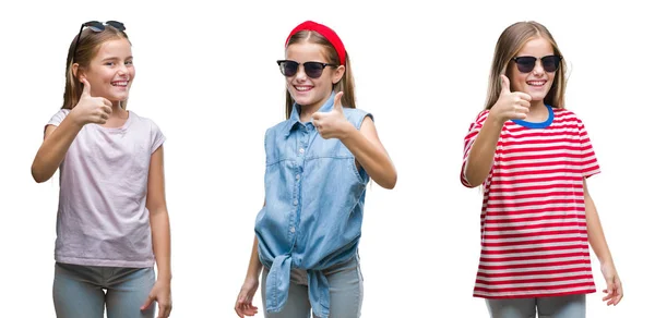 Collage Niña Pequeña Con Gafas Sol Sobre Fondo Aislado Haciendo —  Fotos de Stock