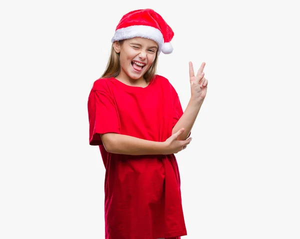 Young Beautiful Girl Wearing Christmas Hat Isolated Background Smiling Happy — Stock Photo, Image