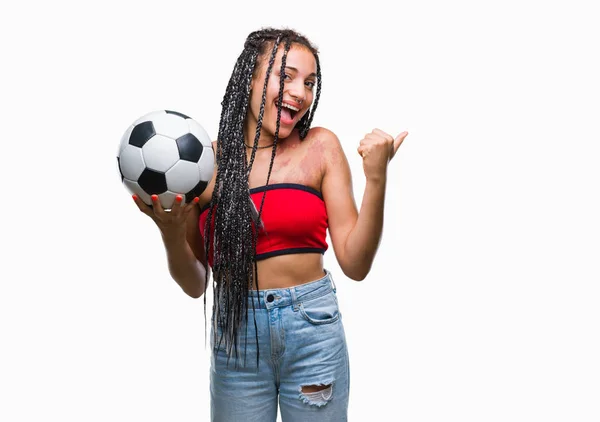 Joven Cabello Trenzado Afroamericano Con Marca Nacimiento Sosteniendo Pelota Fútbol —  Fotos de Stock