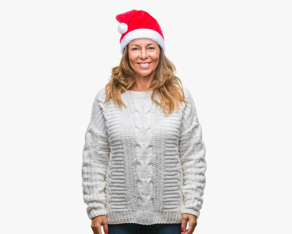 Ältere Hispanische Frau Mittleren Alters Trägt Weihnachtsmütze Über Isoliertem Hintergrund — Stockfoto