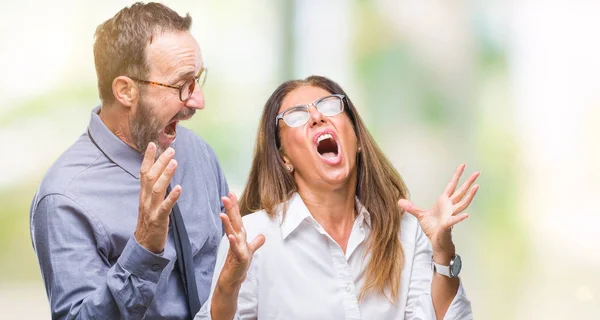 Medelåldern Spansktalande Par Kärlek Bär Glasögon Över Isolerade Bakgrund Galen — Stockfoto