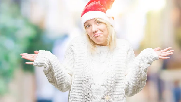 Mladá Krásná Blondýna Žena Nosí Vánoční Čepice Nad Izolované Pozadí — Stock fotografie