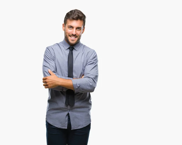 Joven Hombre Negocios Guapo Sobre Fondo Aislado Cara Feliz Sonriendo —  Fotos de Stock