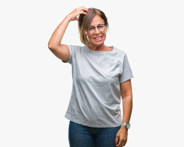 Středním Věku Starší Žena Hispánský Nosíš Brýle Izolované Pozadí Mást — Stock fotografie