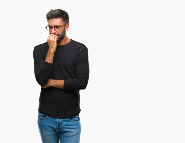 Hombre Hispano Adulto Con Gafas Sobre Fondo Aislado Que Estresado — Foto de Stock