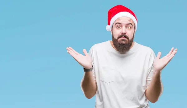 Joven Hombre Hipster Caucásico Con Sombrero Navidad Sobre Fondo Aislado — Foto de Stock