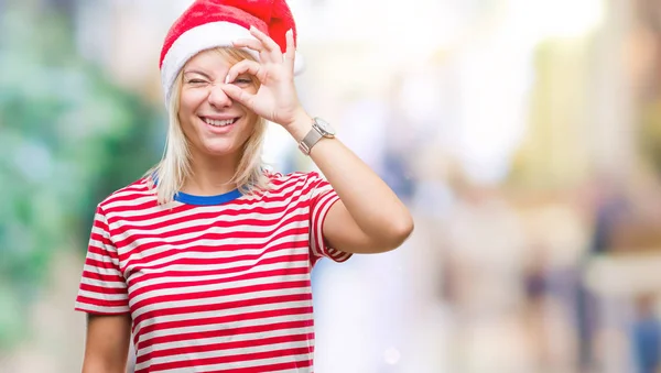 Mladá Krásná Blondýna Žena Nosí Vánoční Čepice Izolované Pozadí Dělá — Stock fotografie