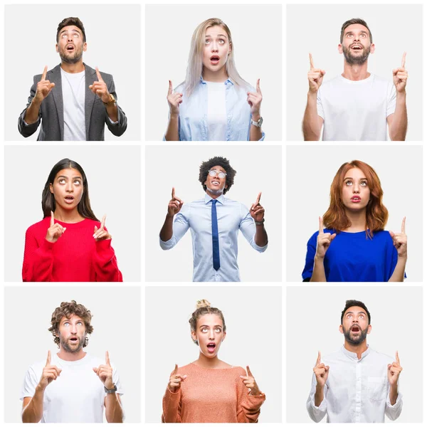 Collage Group Young People Woman Men Isolated Background Amazed Surprised — Stock Photo, Image