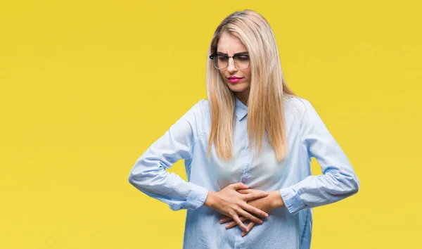 Jovem Mulher Negócios Loira Bonita Usando Óculos Sobre Fundo Isolado — Fotografia de Stock