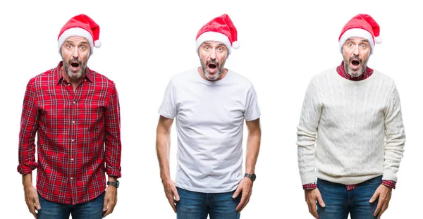 Collage Apuesto Hombre Edad Alzado Con Sombrero Navidad Sobre Fondo —  Fotos de Stock
