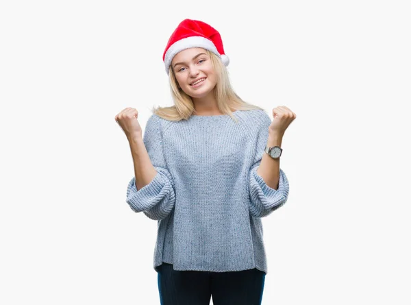 Zole Arka Plan Kutlama Üzerinde Noel Şapka Giyen Genç Beyaz — Stok fotoğraf